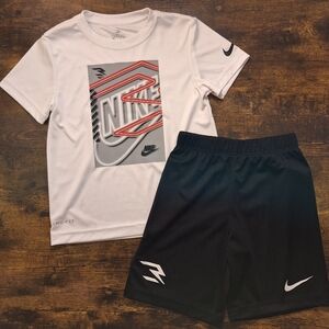 Nike White Tee with Gray and Red Graphic + Black Athletic Shorts